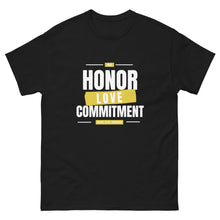 Load image into Gallery viewer, White &amp; Gold Unisex Honor-Love-Commitment heavyweight tee