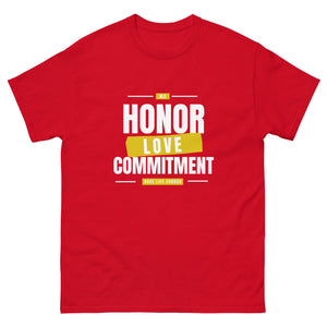 White & Gold Unisex Honor-Love-Commitment heavyweight tee